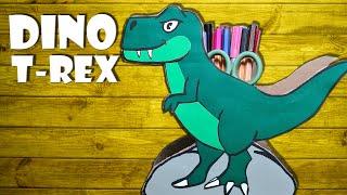 T-Rex Dinosaurier Spardose & Stiftehalter basteln aus Pappe - cardboard dinosaur pen holder DIY [4K]