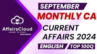 Monthly Current Affairs September 2024 - English  | AffairsCloud | Top 100 | By Vikas