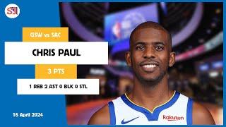 CHRIS PAUL 3 PTS 1 REB 2 AST 0 BLK 0 STL | vs SAC 16 Apr 23-24 GSW Player Highlights