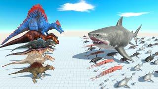 Spinosaurus Dinosaurs Evolution VS Megalodon and Aquatics Team