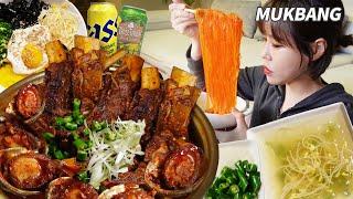 SUB) 매운 전복 소갈비찜 Ft.당면사리는 필수ㅣ볶음밥도 빠질수없지 먹방 Braised spicy beef ribs Noodles realsound asmr mukbang