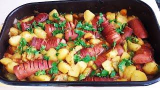 Potato stew with sausage in the oven