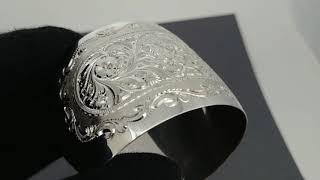 Handmade wide Kubachi engraved silver bracelet