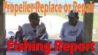 Replacing a boat propeller plus Headwaters Lake Bass Fishing Report.