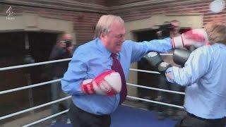 John Prescott boxing with Michael Crick on the election trail