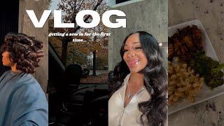 vlog : come with me to get my FIRST sew in , grocery shopping, cooking + more