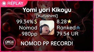 osu! | SWAGGYSWAGSTER |  ICDD - Yomi yori Kikoyu [Kurushimi] 99.34% FC | 980pp #1 | NOMOD PP RECORD!