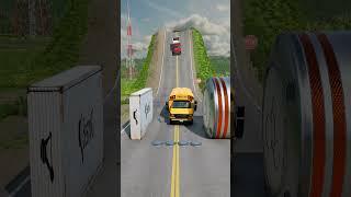 Cars & School Bus vs Wall Bollards Crush #7 - BeamNG.Drive