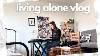 Living Alone Vlog #12 | new job, simple home office set-up in my studio apartment & grocery haul