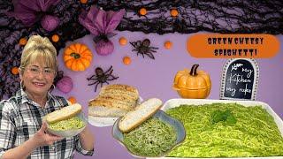 Cheesy Green Spaghetti Pasta Great Dinner for Halloween Foodies 2023