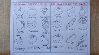 How to draw different types of Fruits and Vegetables drawing| Fruits and Vegetables Charts drawing