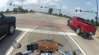 Indian Chief Vintage motorcycle leaving North Liberty Iowa return trip North thru Cedar Rapids