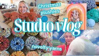 Crochet with me / Studio Vlog - Christmas plushies, the Yarnies, and novelty yarns * cozy & chatty!*