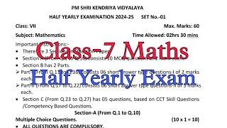 Class-7 Maths Half Yearly Exam Question Paper / Term-1 Session 2024-25 PM Shri Kendriya Vidyalaya