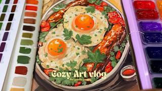 Cozy art vlog - Food illustration ️ Himi gouache painting ASMR