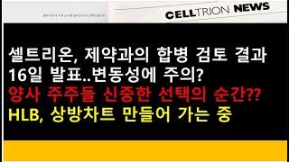 (셀트리온, HLB)셀트리온, 제약과의 합병 검토 결과 16일 발표..변동성에 주의?/HLB, 상방차트 만들어 가는 중