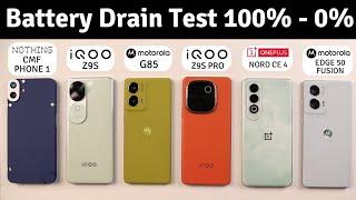 iQoo Z9s, Moto G85, Edge 50 Fusion, iQoo Z9s Pro, Nord CE 4, CMF Phone 1 Battery Drain Test