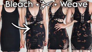 Bleach tie dye and slit weave tutorial | Tank top dress upcycle