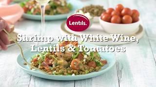 Shrimp with White Wine, Lentils & Tomatoes