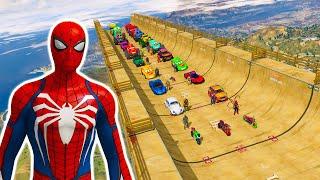 GTA V mcqueen desafío de mega rampa de carreras de acrobacias en autos y bicicletas #235