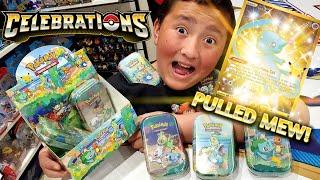 *GOLDEN MEW!* WE OPENED EVERY NEW MINI TIN! Entire Case of Celebrations Pokemon Cards Unboxing!