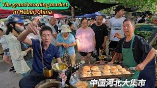 Hebei, China, lively morning market, street food/4k