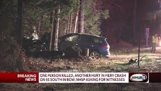 One person killed, another hurt in fiery crash on 93 south in Bow; New Hampshire State Police ask...