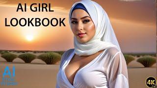 4K AI Art Lookbook Video of Arabian AI Girl ｜ Grace of Voluptuous Girl in Hijab