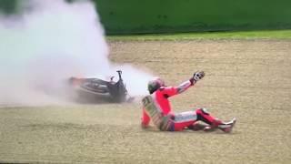 Ducati V4 world super bike engine blow up and crash RED flag 2019 Italy