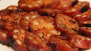 Lotus root stuffed with glutinous rice with Chinese and English subtitle 糯米藕