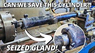 Can we SAVE This Cylinder with SEIZED Gland!? | Huge CAT 24M Motor Grader