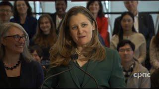 Chrystia Freeland highlights investment in Canada's AI capacity – April 7, 2024