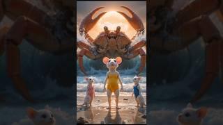 Hero Mouse Saves White Cat from Giant Crab