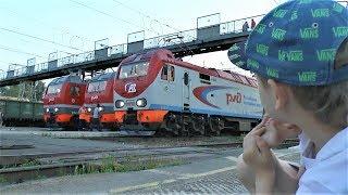 Bought tickets for the train and watching Trains, Trains and Locomotives Video about trains for kids