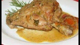 Rabbit stewed in sour cream.
