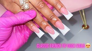 Classic French Tip Duck Nails | Watch Me Work 