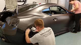 Subaru BRZ Apiller/ "C" section wrapped in 3M Satin Dark Gray vinyl wrap film.