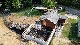 Pouring Concrete for a New ICF Basement Under an Existing House - House Build #5