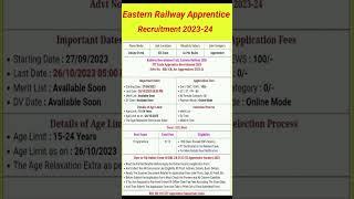 Eastern Railway vacancy 2023// eastern railway apprentice recruitment 2023 // RRC ER Railway Vacancy