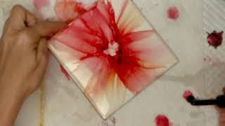 #171Beautiful red alcohol ink flower on tile for the beginner