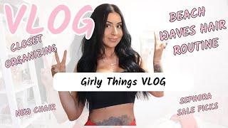 VLOG | Closet Clean Out, New Furniture, Beauty & Body Care, Beach Waves Hair Routine | Girly Vlog