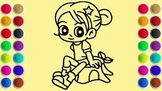 Sand painting drawing art a girl sitting on a stump | step by step