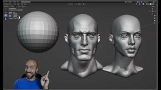 Female head from Male head from sphere - Blender sculpting session