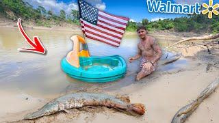 Catching River Monster on Walmart MINI BOAT in Deadliest River…