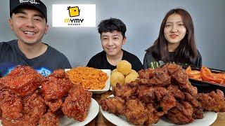 EATING Korean FRIED Chicken + Cheese balls + Tteokbokki From MYMY CHICKEN MUKBANG