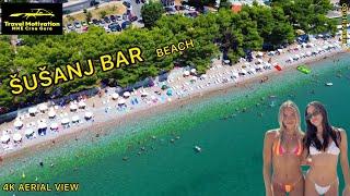 Plaža ŠUŠANJ kod BARA kupanje u JULU 2024 - ŠUŠANJ Beach BAR [4K Aerial View] MNE Crna Gora