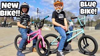 NEW Pink and Blue Bikes at the Skatepark!