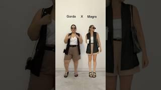 Look plus size com colete longo, short e blusa básica branca #moda #modaplussize #plussize