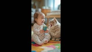 Cute baby laugh with cat #cute  #cutebaby  #cutecat