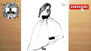 How to draw a Girl Dress Very easy -Pencil sketch || Girl drawing for beginner || Girl drawing || #1